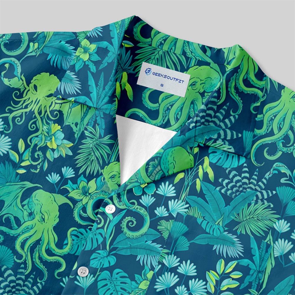 Tropical Cthulhu Paradise Button Up Pocket Shirt