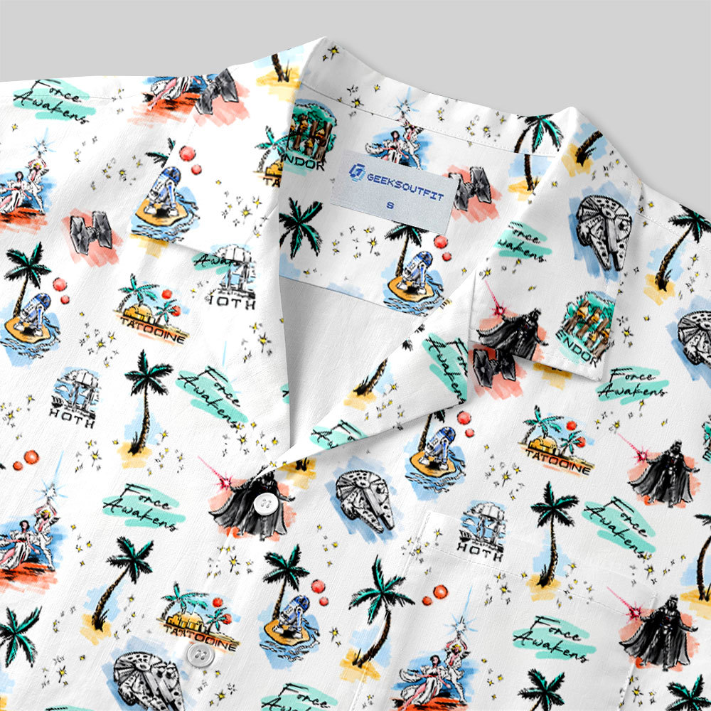 Scifi Hawaiian Scene Funny Button Up Pocket Shirt