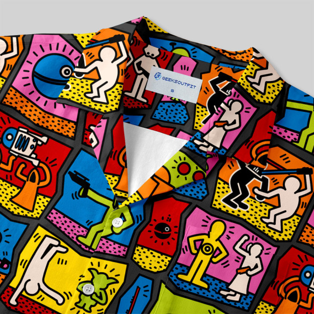 Twin Suns & Galaxy Panels Pop Art Button Up Pocket Shirt