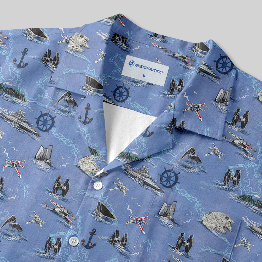 Space Fighter Starship Tropical Button Up Pocket Shirt