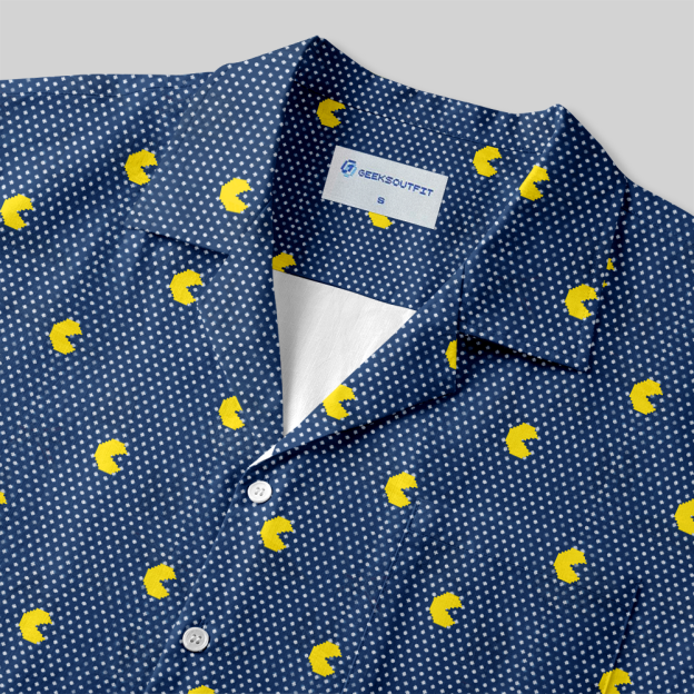 Retro Arcade Pixel Gamer Button Up Pocket Shirt