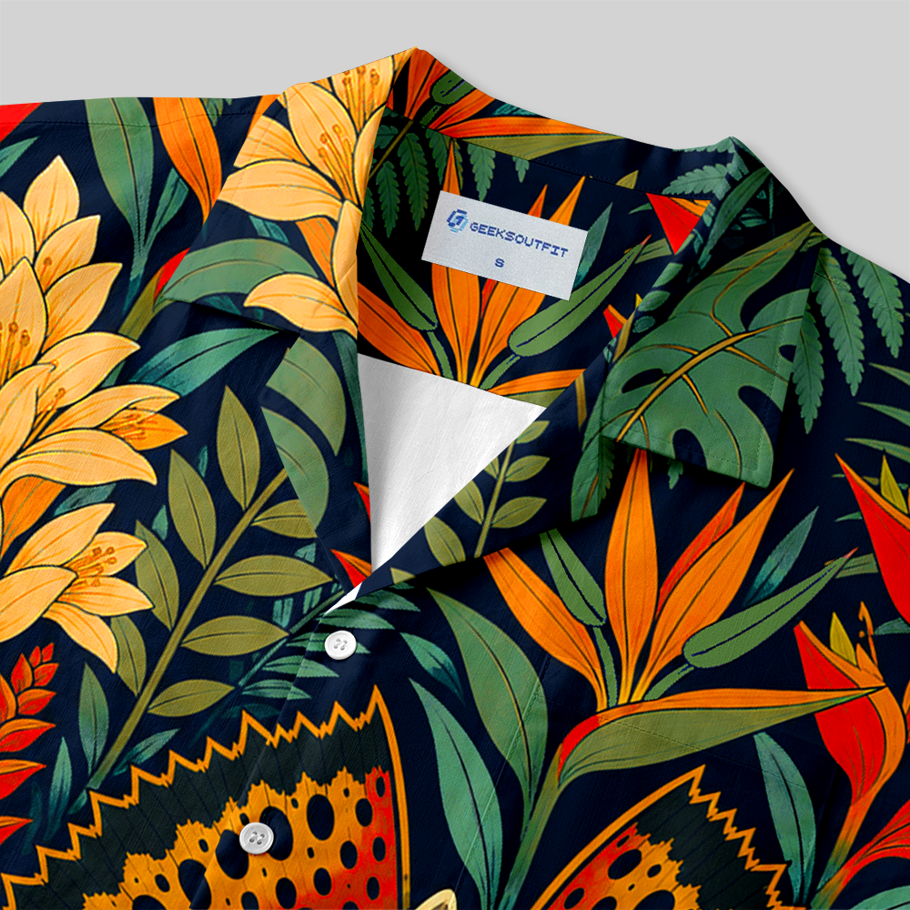 Dilophosaurus Tropical Rainforest Button Up Pocket Shirt