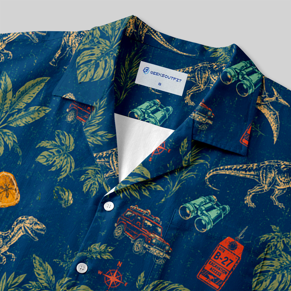 Rainforest Dino Trek Vacation Resort Button Up Pocket Shirt