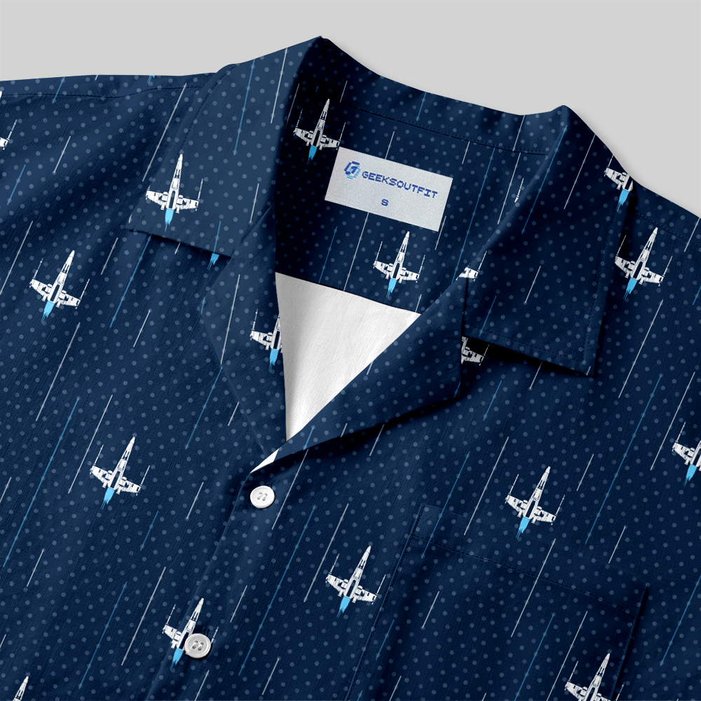 Aerospace Fighter Navy Tropical Button Up Pocket Shirt
