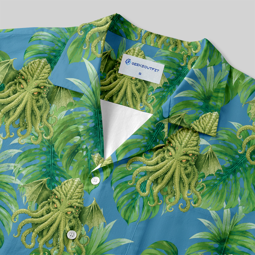 Tropical Tentacle Elder Fantasy Button Up Pocket Shirt
