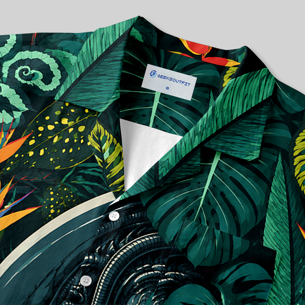 Tropical Leaf Sci-Fi Beast Rainforest Button Up Pocket Shirt