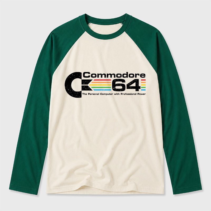 Commodore 64 Nerd Geek Retro Raglan Long-Sleeve Tee