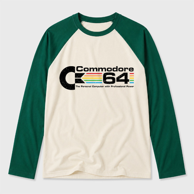 Commodore 64 Nerd Geek Retro Raglan Long-Sleeve Tee