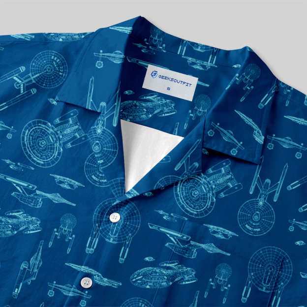 Spaceship Line Drawing Button Up Pocket Shirt
