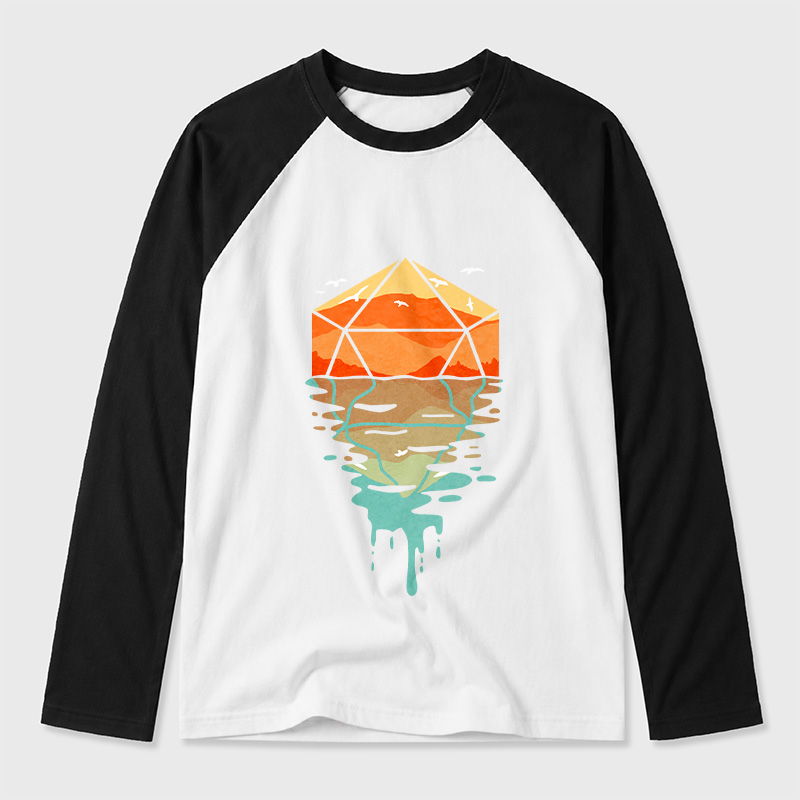 DnD Dungeons & Dragons Geek Retro Raglan Long-Sleeve Tee