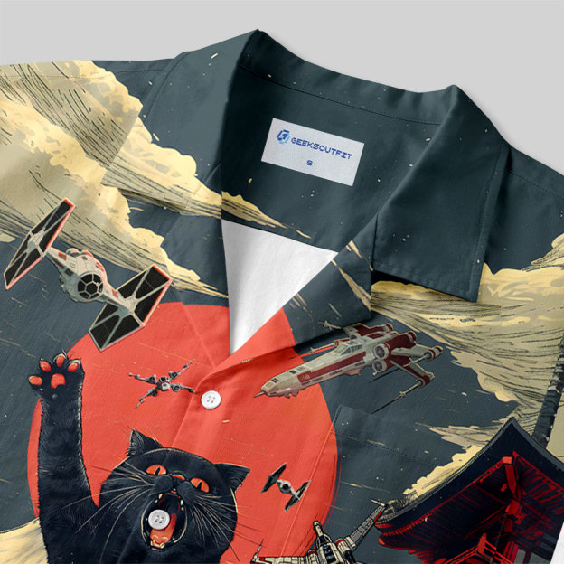 Giant Cat Sci-Fi Button Up Pocket Shirt