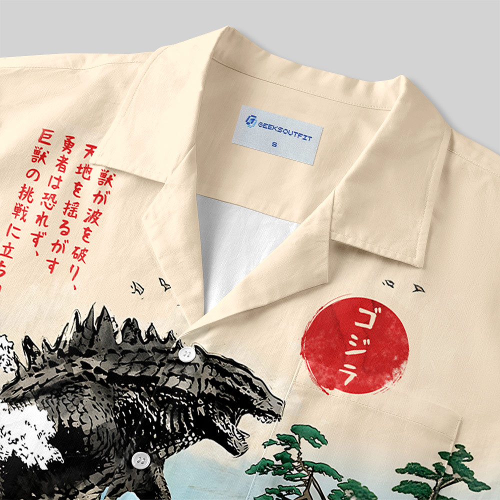 Dinosaur Ukiyo-e Button Up Pocket Shirt