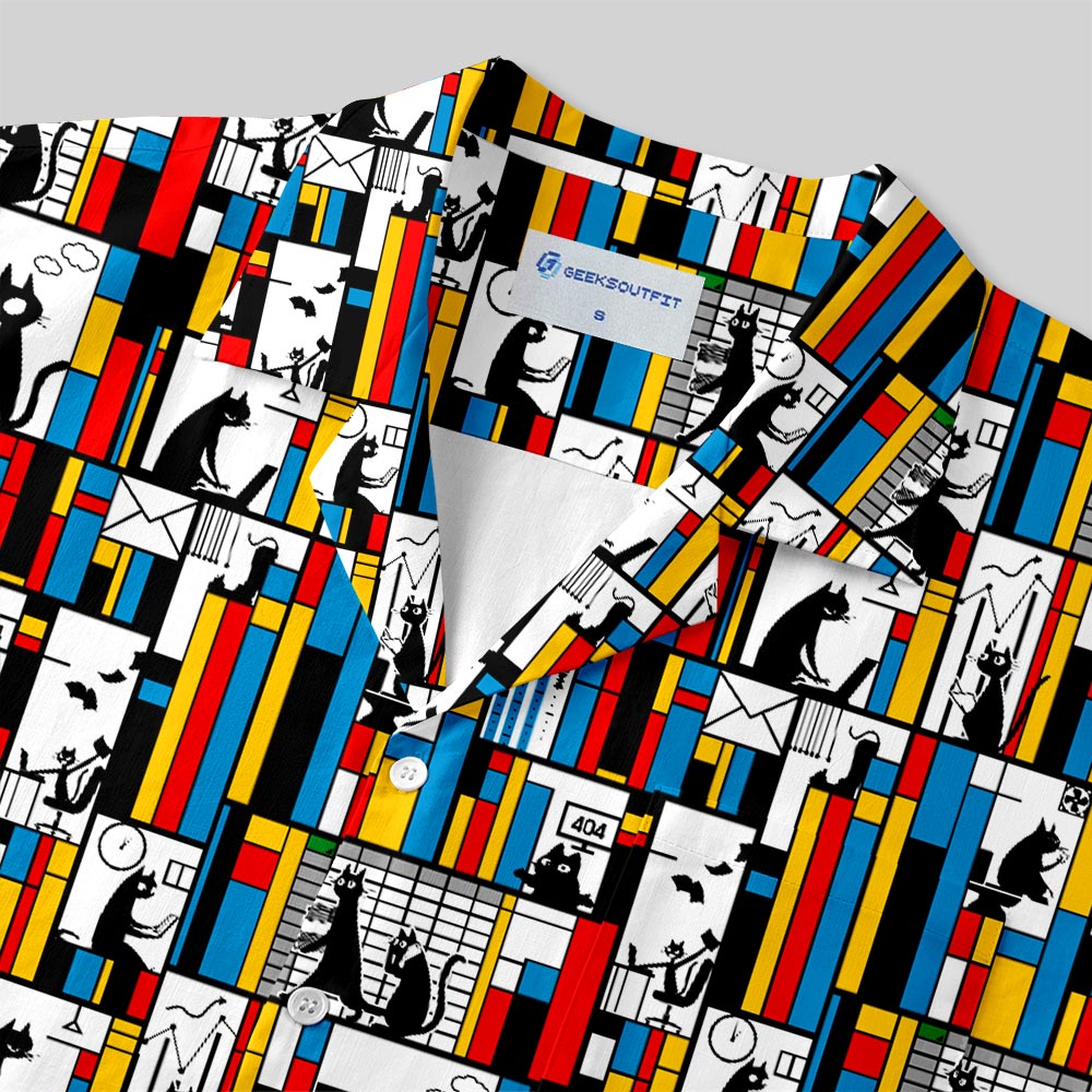 Office Cat Button Up Pocket Shirt