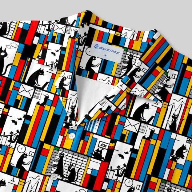 Office Cat Button Up Pocket Shirt