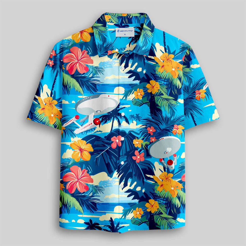 Scifi Spacecraft Hawaii Button Up Pocket Shirt