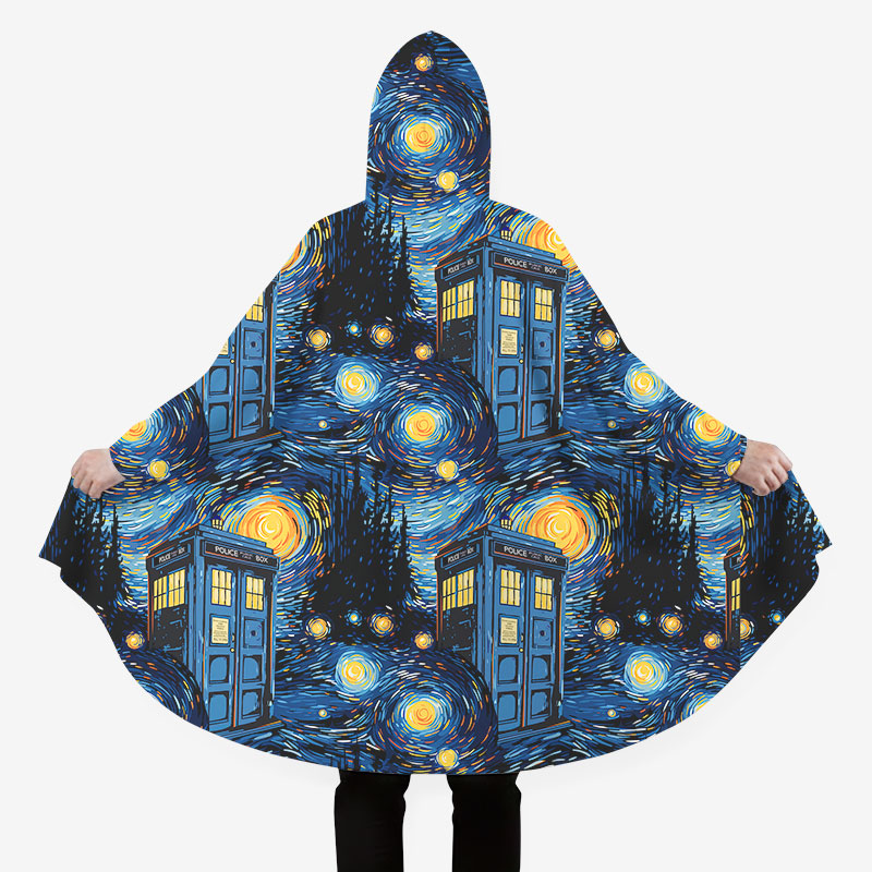 Starry Night Phone Booth Flannel Cloak
