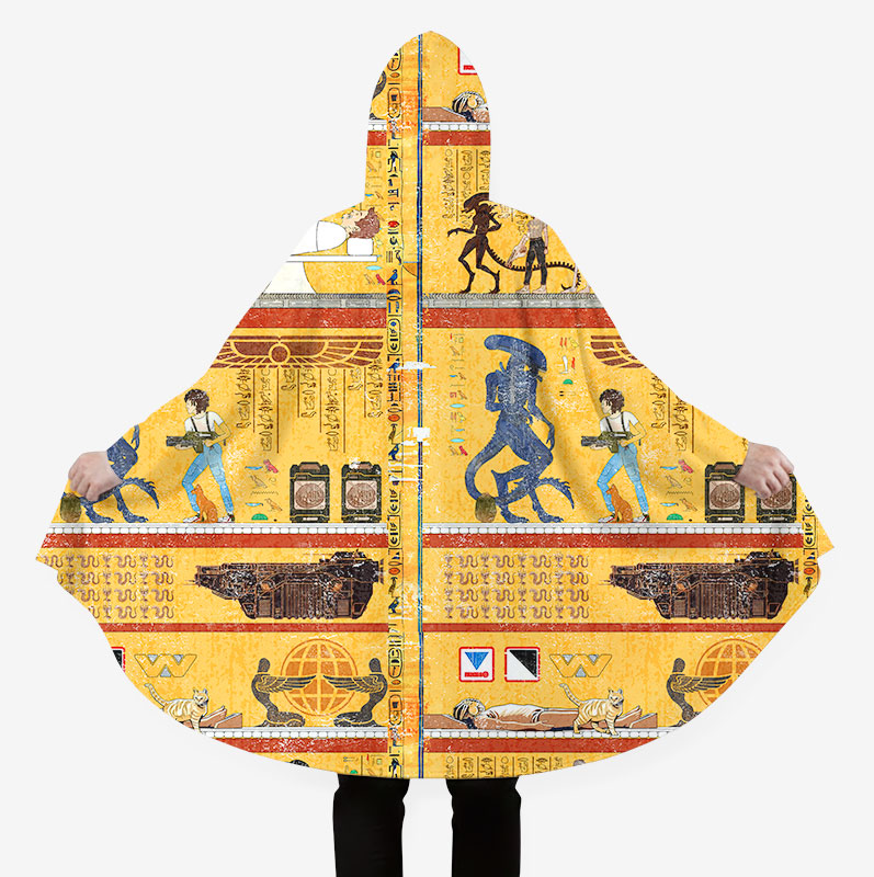 Alien Ancient Egyptian Murals Flannel Cloak