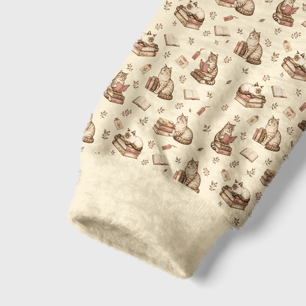 The Bookish Cat Library Geek Women's Fuzzy Fleece Cropped Sweater