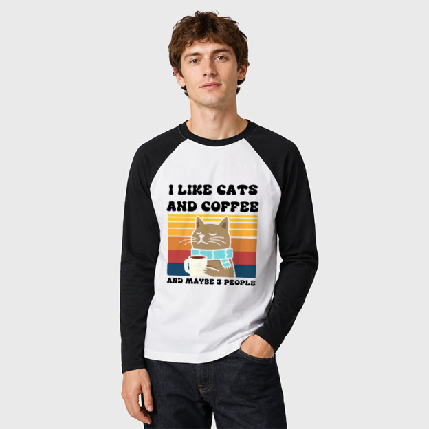 I Like Cats And Coffee And Maybe 3 People Geek Retro Raglan Long-Sleeve Tee