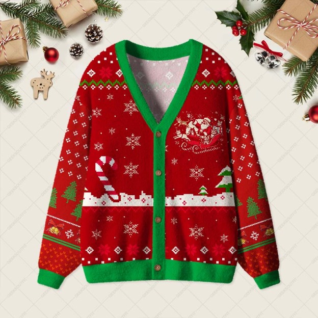 Christmas Cat Santa Cat Lover Geek Ugly Cardigan Sweaters 