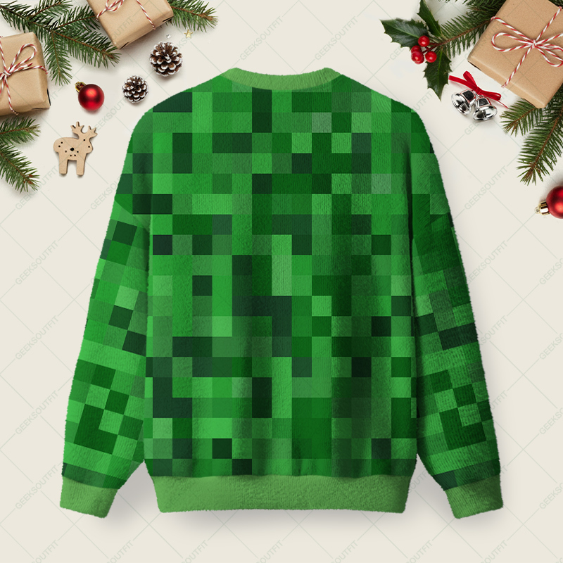 Creeper Full Ugly Christmas Fuzzy Fleece Sweatshirt