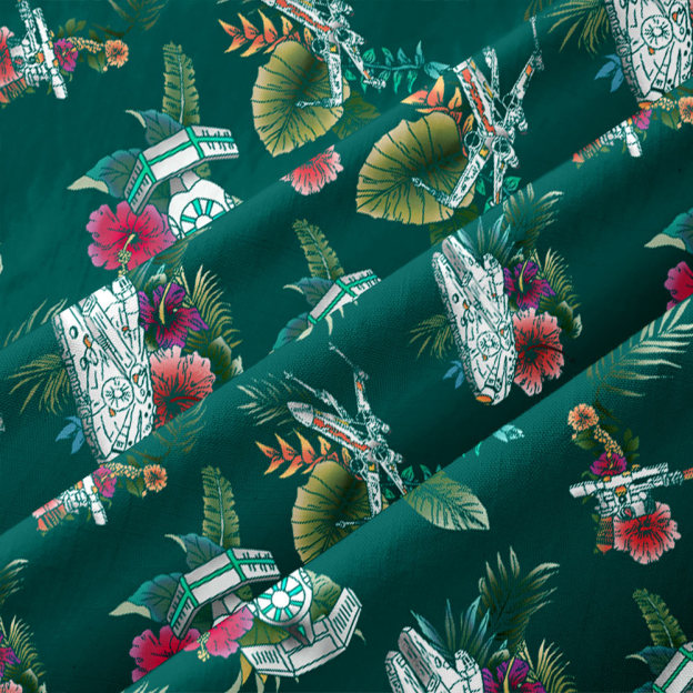 Space Fighter Tropical Flowers Button Up Pocket Shirt
