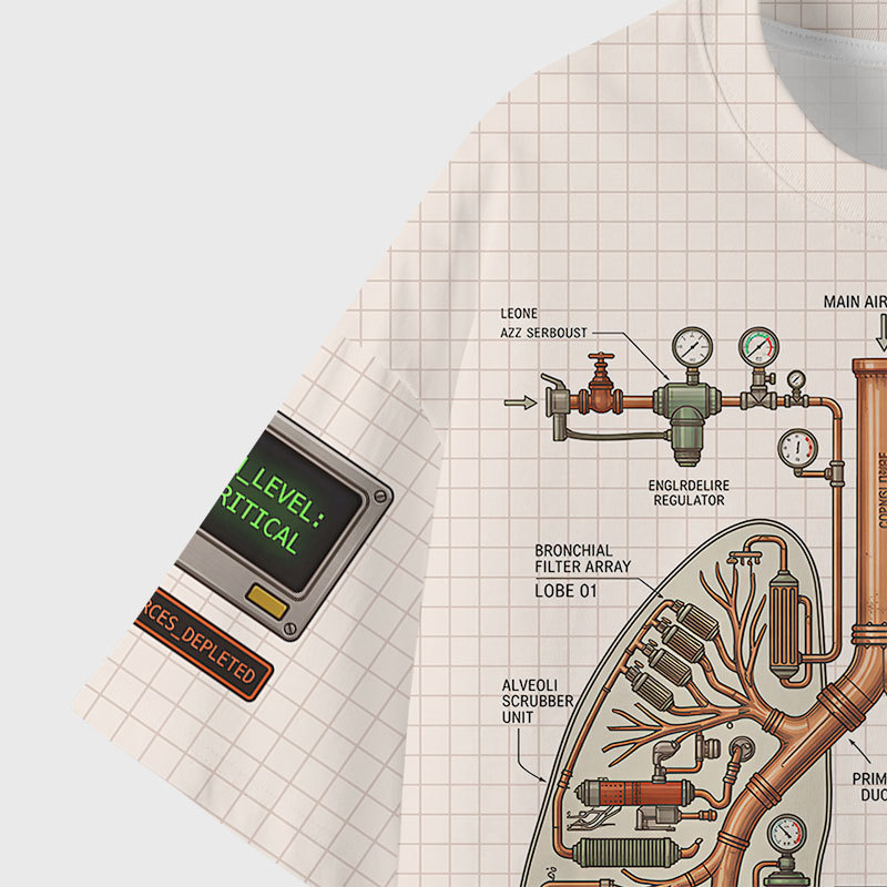Mechanical Lungs Blueprint Geek Eco Oversized Graphic Tees
