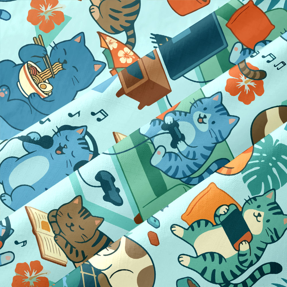 Homebody Paradise Whimsical Cat Button Up Pocket Shirt