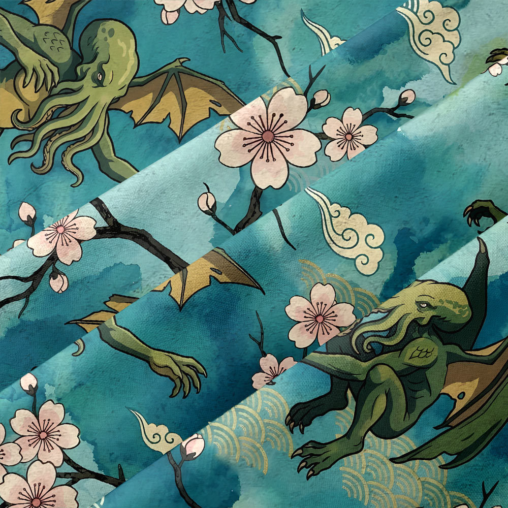 Ukiyo-e Style Cthulhu Button Up Pocket Shirt