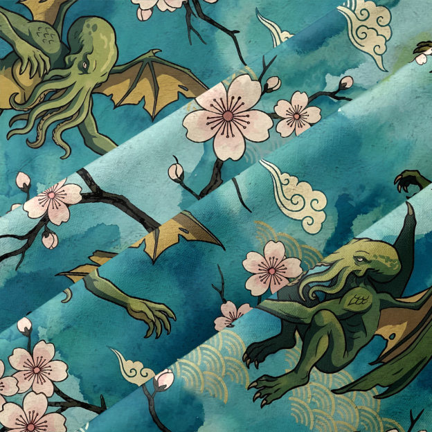 Ukiyo-e Style Cthulhu Button Up Pocket Shirt