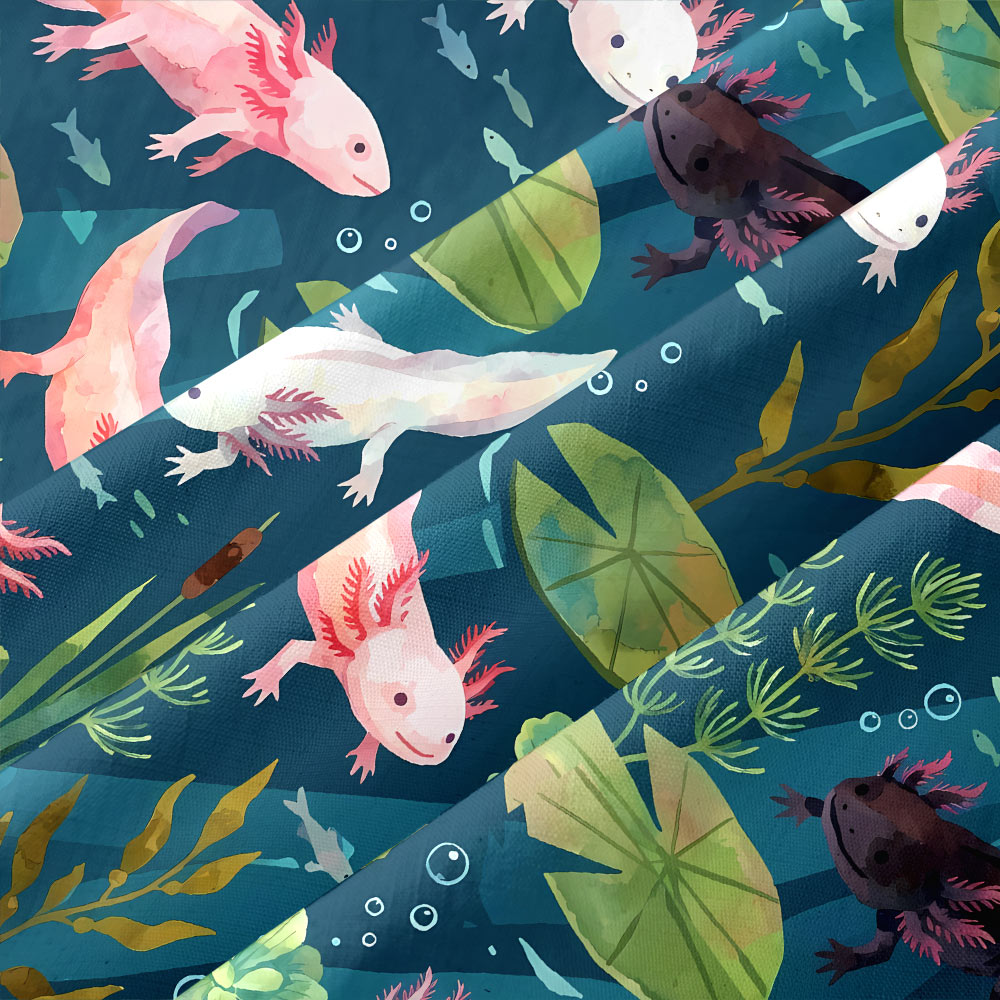 Deep Water Lily & Axolotl Botanical Button Up Pocket Shirt