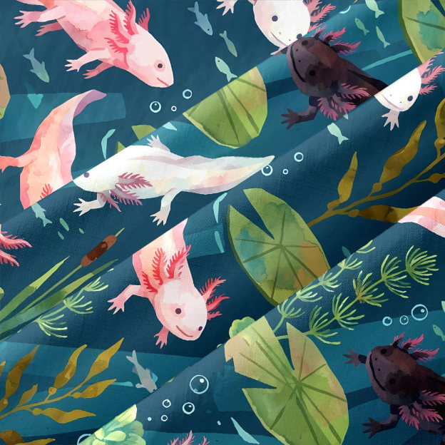 Deep Water Lily & Axolotl Botanical Button Up Pocket Shirt