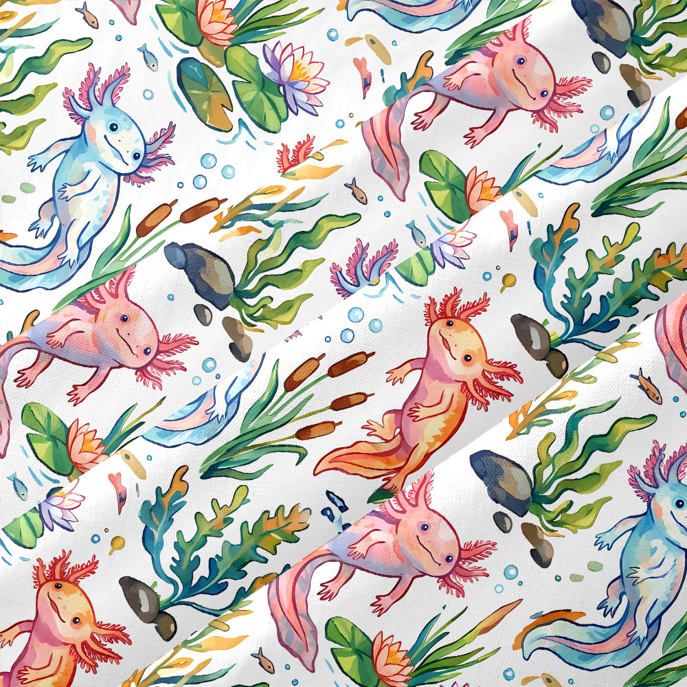 Bright White Axolotl Pond Life Button Up Pocket Shirt