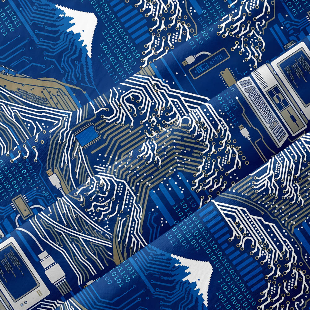Great Wave Circuit Board Button Up Pocket Shirt