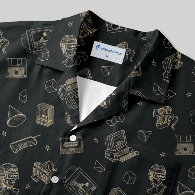 Vaporwave VR Statue Print Button Up Pocket Shirt