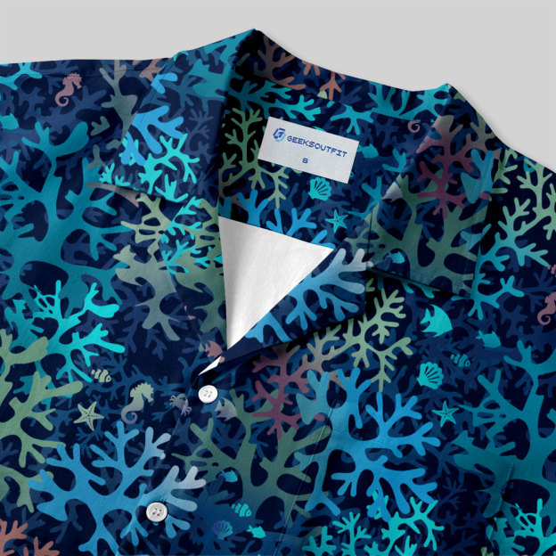 Tropical Coral Reef Button Up Pocket Shirt