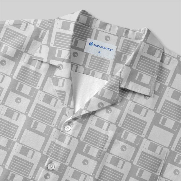 Computer Floppy Disk Button Up Pocket Shirt