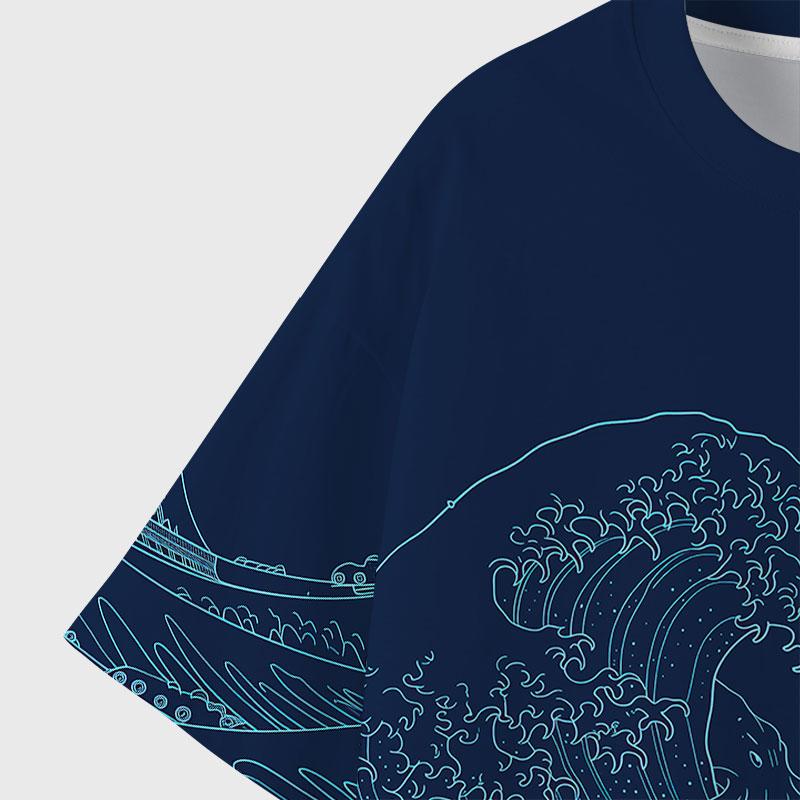 The Great Wave Kraken Geek Eco Oversized Graphic Tees