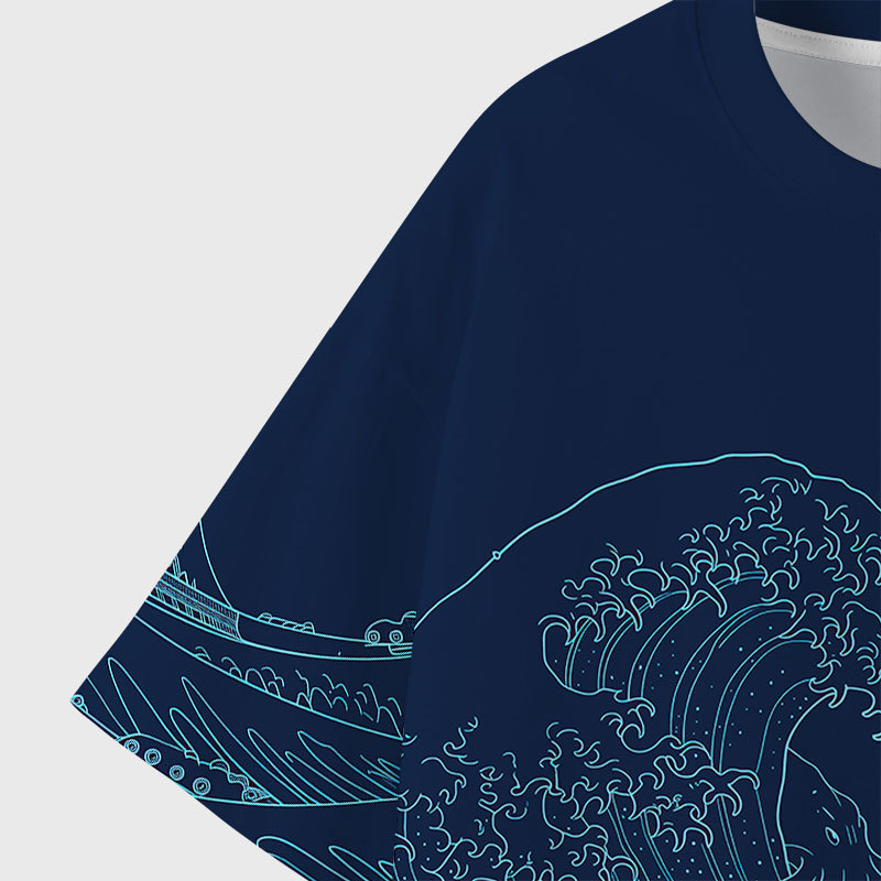 The Great Wave Kraken Geek Eco Oversized Graphic Tees
