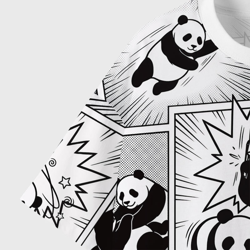 Black White Bear Wrestling Fight Geek Eco Oversized Graphic Tees