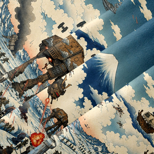 Vintage Ukiyo-e Style Galactic Ice Planet Battle Button Up Pocket Shirt