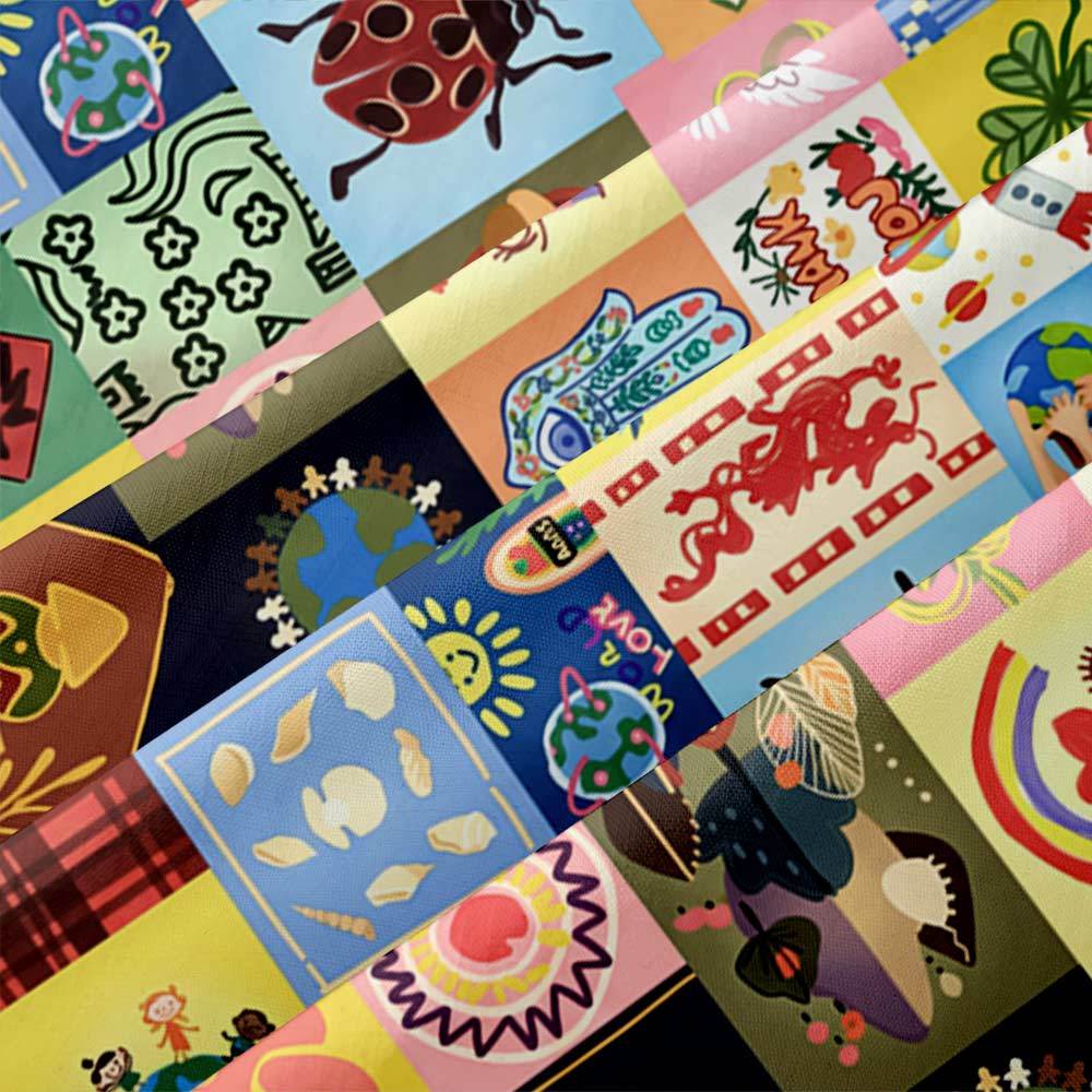 Global Folk Lucky Patchwork Collage Button Up Pocket Shirt