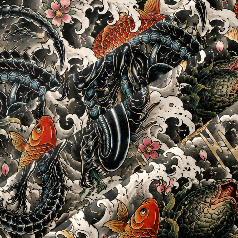 Vintage Ukiyo-e Style Sci-Fi Parasite Larva Sakura Button Up Pocket Shirt