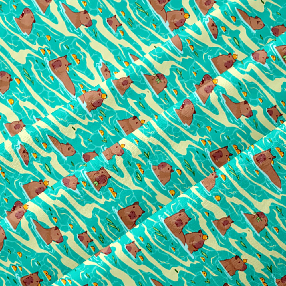 Capybara Swimming Hawaii Button Up Pocket Shirt
