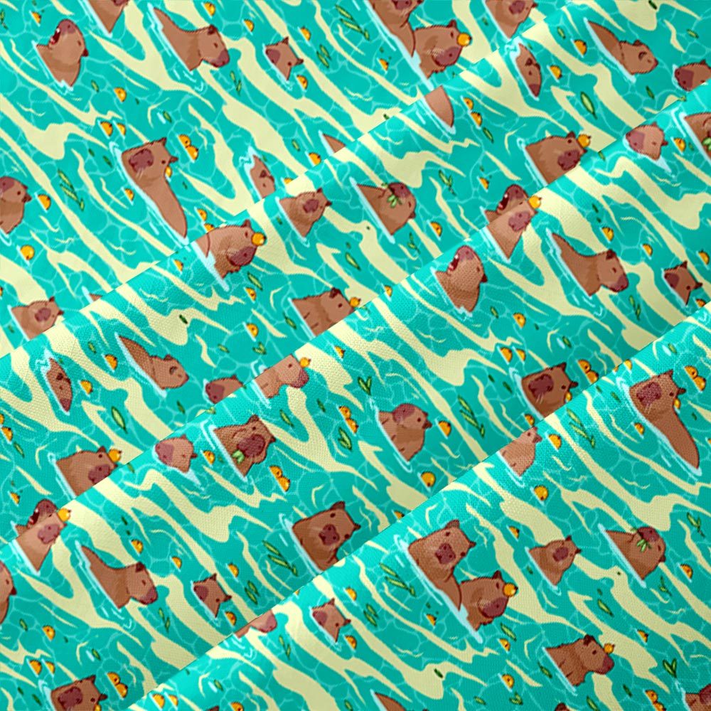 Capybara Swimming Hawaii Button Up Pocket Shirt