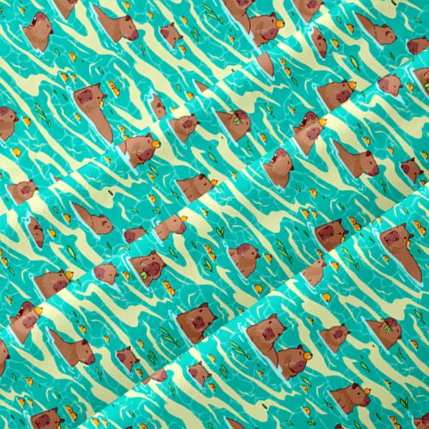 Capybara Swimming Hawaii Button Up Pocket Shirt