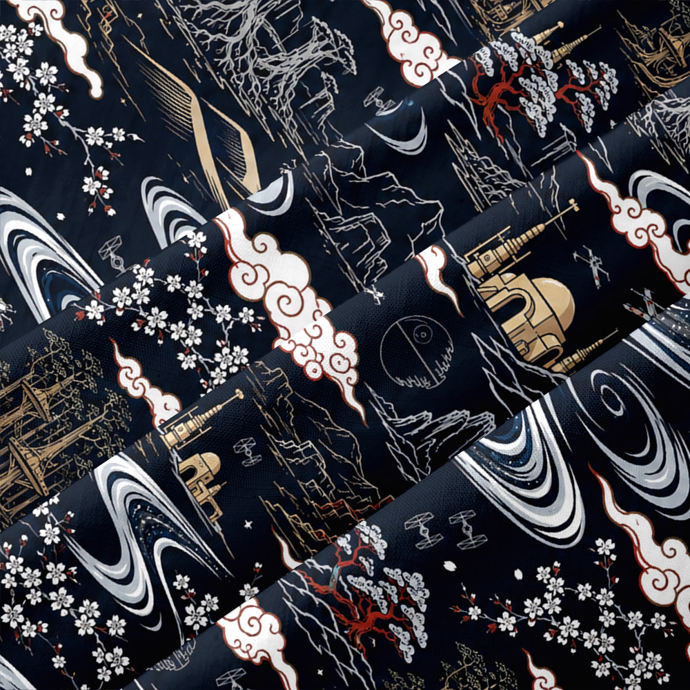 Galactic Landscape Ukiyo-e Button Up Pocket Shirt
