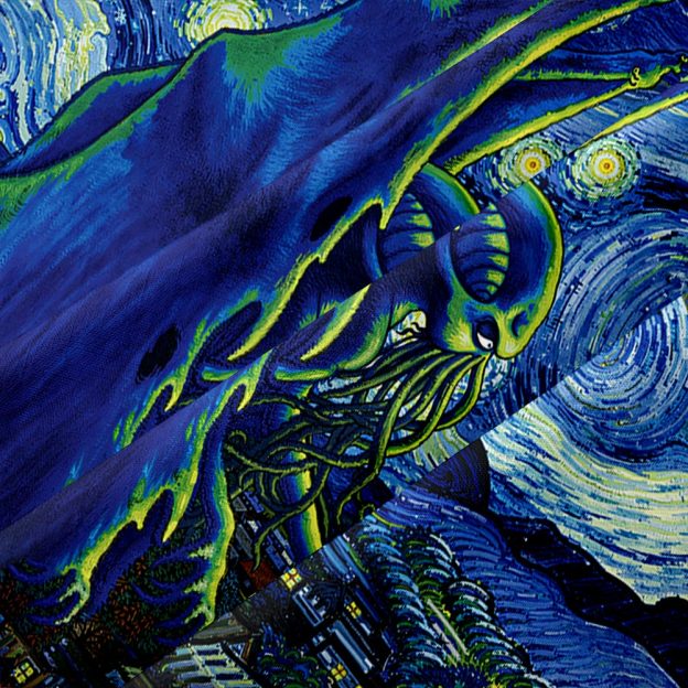 Cthulhu Starry Night Button Up Pocket Shirt