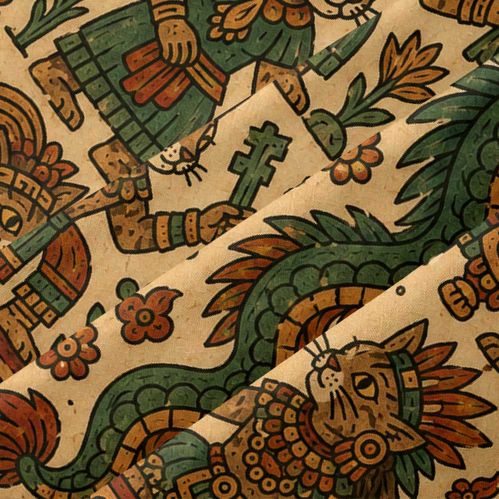 Feathered Serpent Cat Codex Button Up Pocket Shirt