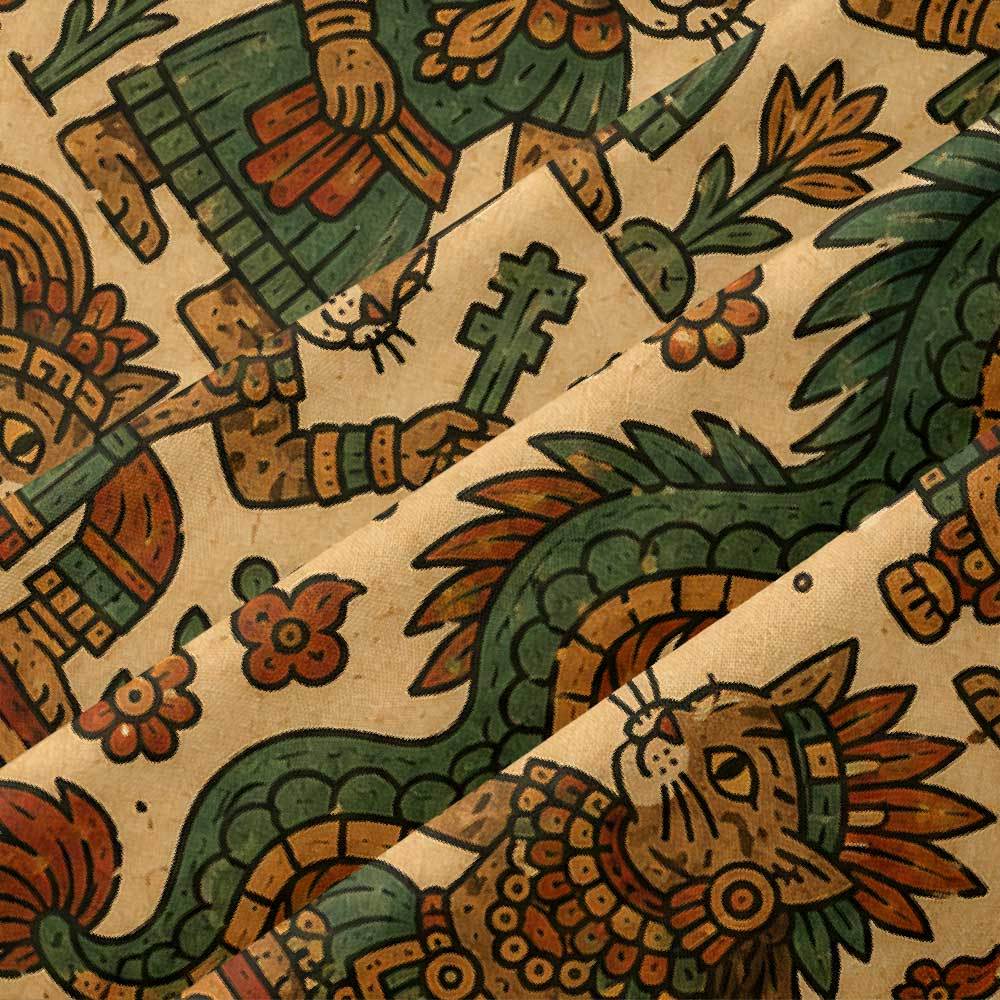 Feathered Serpent Cat Codex Button Up Pocket Shirt